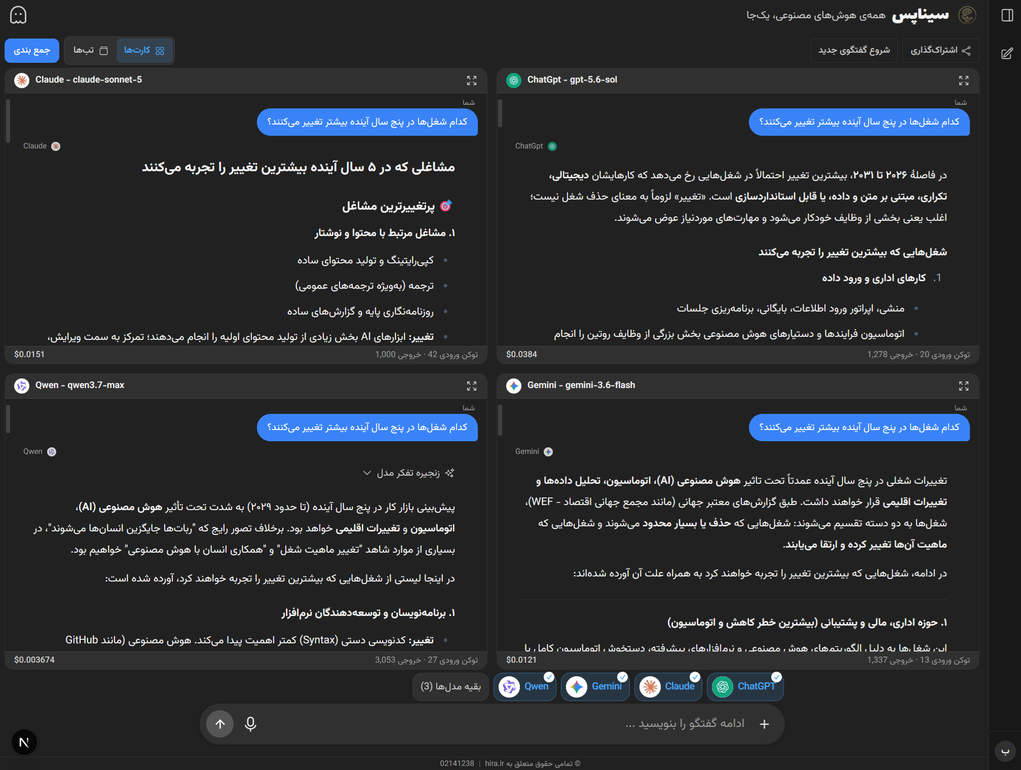مقایسهٔ همزمان پاسخ چند مدل در سیناپس